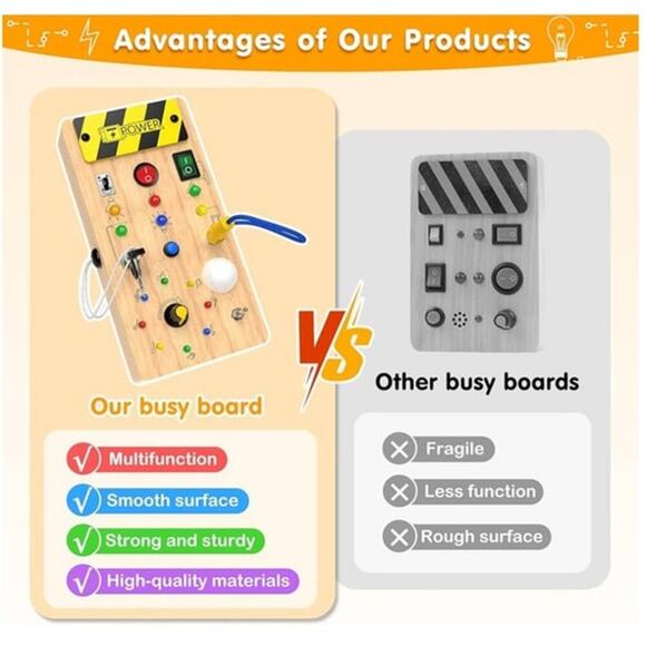 Montessori Wooden Busy Switch Circuit Board LED Light Switches Sensory Toys New - Picture 3 of 5